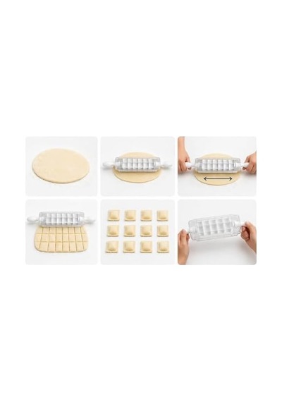Kare Mantı Kesme Aparatı Hamur Kesici Merdane Çoklu 7 Bıçaklı Hamur Bölücü Mantı Ravioli Erişte Kesici Mutfak Hamur Şekillendirici Pratik Kesim Aracı Dayanıklı Plastik Ergonomik Saplı