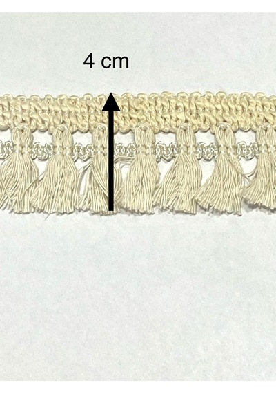 Krem Pamuk Püskül Şerit / Otantik Şerit / 4 Cm / 1 Metre / Psk121