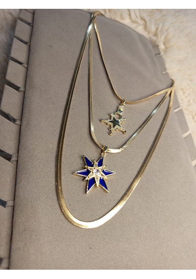 Beren Aksesuar Stainless Steel İtalyan Zincir 3'lü Set Kutup Yıldızı Çelik Kolye Gold