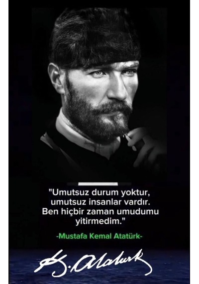 Mustafa Kemal Atatürk Portre Cam Tablo Umut Sözlü Siyah Beyaz Tasarım
