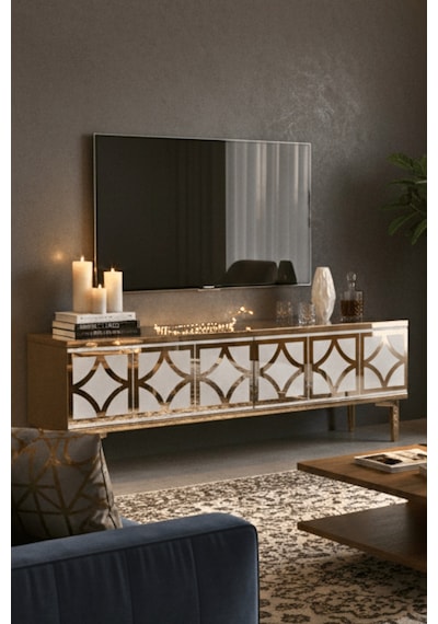 Tsa1237dbg - Lemtv120 Tv Stand, Tv Sehpası Safirmeşe - Beyaz - Gold 120cm Tsa1237dbg - Lemtv120 Tv Stand, Tv Sehpası Safirmeşe - Beyaz - Gold 120cm