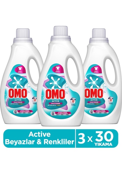 Omo Active Cold Power Beyazlar Ve Renkliler Için Sıvı Deterjan 1500 Ml X 3