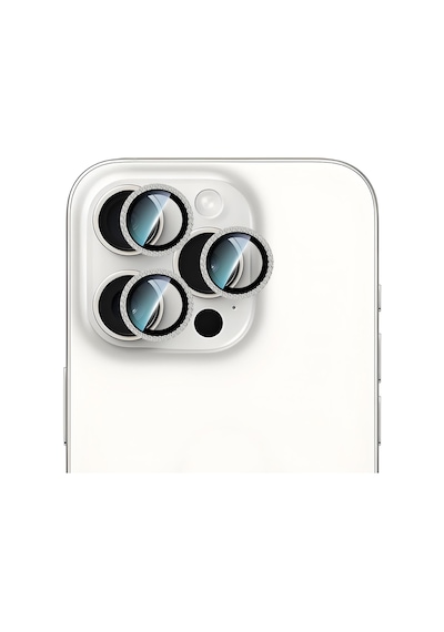 Apple iPhone 15 Pro Uyumlu Caseworld Alloy Sparkling Diamond Serisi Taşlı Lens Koruyucu Gümüş