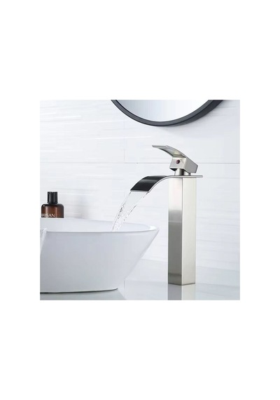 Rena Design Inox Çanak Lavabo Bataryasi Oval Çikiş Yüksek Havza Model Uzun Çift Giriş Musluk Banyo Mat Gri