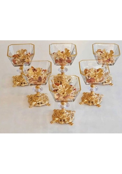 Çnr Home Collection Karen 6 Adet Kelebekli Döküm Ayakli Kase Magnolia, Dondurmalik Cup & Çerezlik Sunumluk Gold