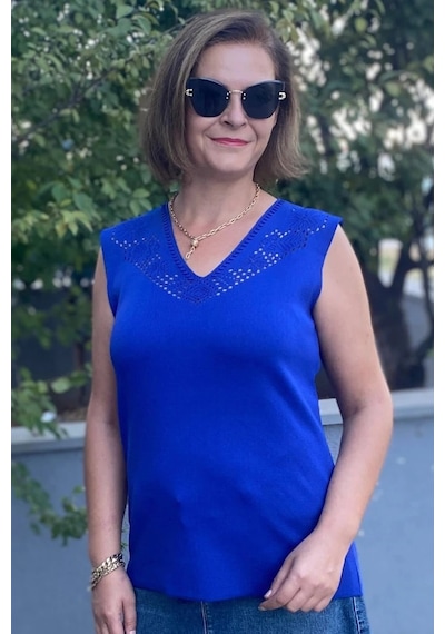 Mia Butik Kadın Lina Saks Mavi Merserize Kolsuz Bluz Saks Mavi Mia Butik Kadın Lina Saks Mavi Merserize Kolsuz Bluz Saks Mavi