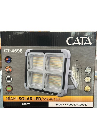 Ct-4698 Miami Solar Led Projektör Yeni Solar Panel Ve Pil Ömrü Güçlendirilmiş Beyaz
