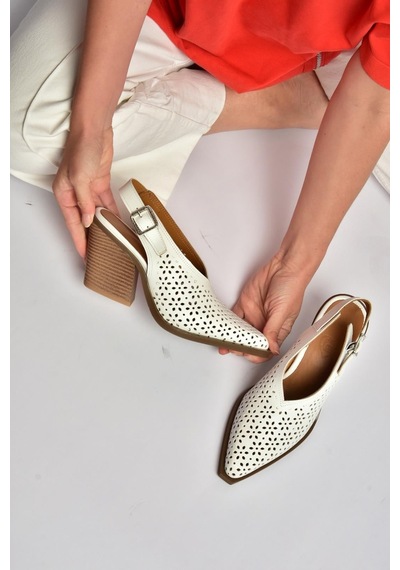 Fox Shoes Y654154703 Beyaz Hakiki Deri Kalın Topuklu Western Ayakkabı