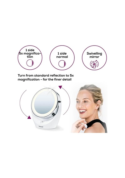 5x Büyüteç Çift Taraflı Kozmetik Makyaj Aynası Işıklı Led Işıklar 360 Derece Döndürme Akülü Bs Genel
