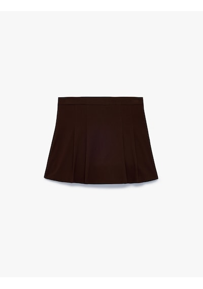 Koton Normal Bel Mini Pileli Şort Etek Kahverengi 7wal70016ıw Kahve