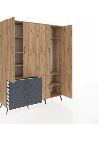 Hyperion Gardrop 7 Raflı 4 Çekmeceli Tek Askılı 176x44x221 Çam-çam/antrasit Çam/antrasit Hyperion Gardrop 7 Raflı 4 Çekmeceli Tek Askılı 176x44x221 Çam-çam/antrasit Çam/antrasit