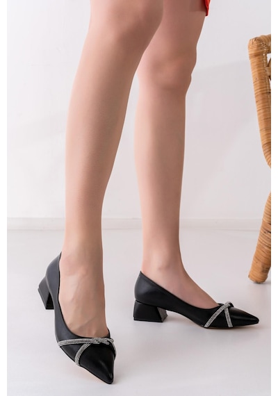 Preshley Kadın Siyah Taşlı Stiletto Alcak Ökçe Abiye Valeri Ayakkabı Siyah