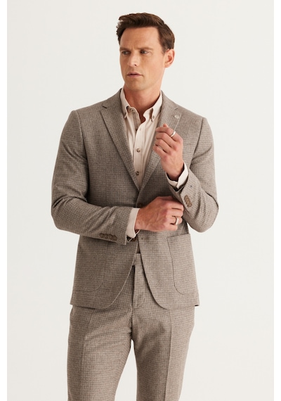 AC&Co / Altınyıldız Classics Erkek Kahverengı Slim Fit Dar Kesim Mono Yaka Kareli Yünlü Takım Elbise Kahverengi AC&Co / Altınyıldız Classics Erkek Kahverengı Slim Fit Dar Kesim Mono Yaka Kareli Yünlü Takım Elbise Kahverengi