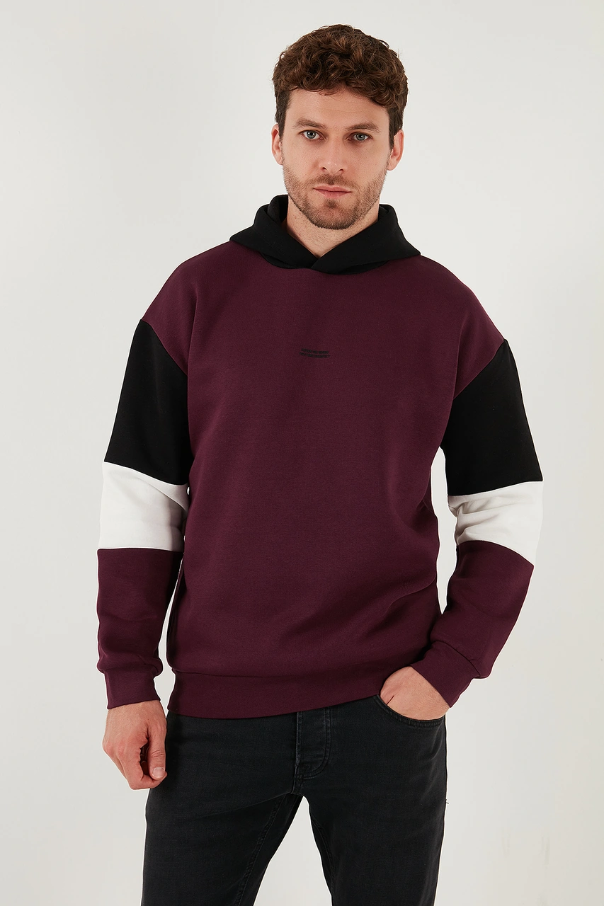 Buratti Pamuklu Relaxed Fit Kapüşonlu Içi Tüylü Yumuşak Şardonlu 2' Li Paket Erkek Sweat 5905299S2 Açık Haki-Vişne