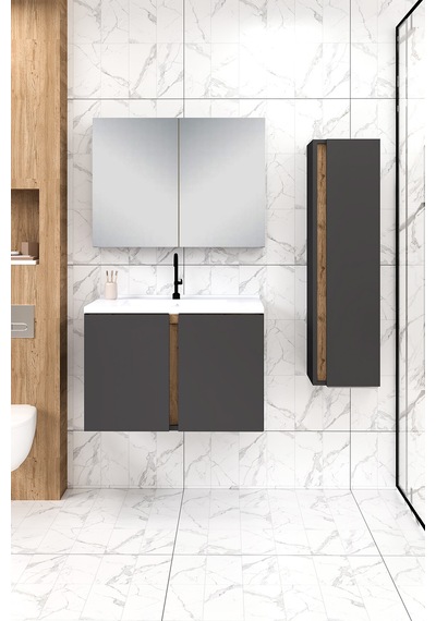 %100 Mdf 80 Cm Lavina Banyo Dolabı + 30 Cm Lavina Boy Dolabı Beyaz