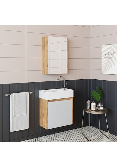 Roomart Ayaksız Tek Kapaklı Lavabolu 50cm Banyo Dolabı A.çam-beyz Atlantik Çam - Beyaz