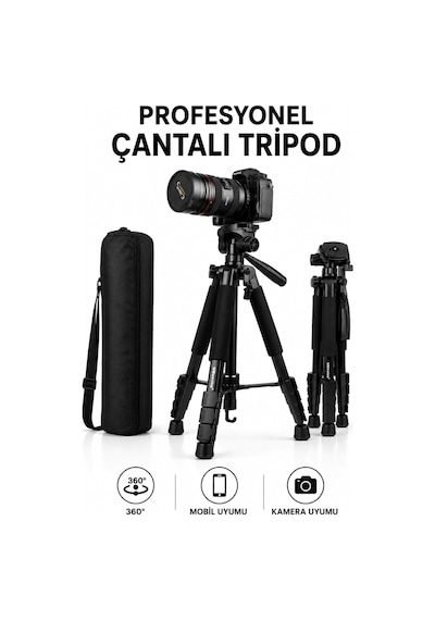Profesyonel Kamera Ve Telefon Tripodu 175 Cm Ayarlanabilir Çantalı