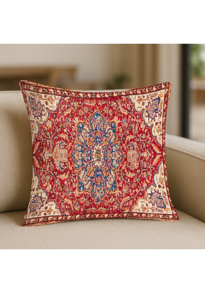 Turkıshrug Kıngdom Kırmızı Mavi Vintage Halı Desenli, Çift Yüzlü Kırlent Kılıfı 43 X 43 Çok Renkli