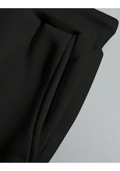 Erkek Siyah Dikey Baskılı Oversize Bisiklet Yaka Eşofman Takımı 001