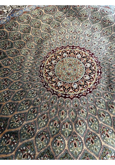 Orfe İpek Tuşeli Halı Salon Halısı, Oturma Odası Halısı, Antre Giriş Halısı Yuvarlak Yeşil