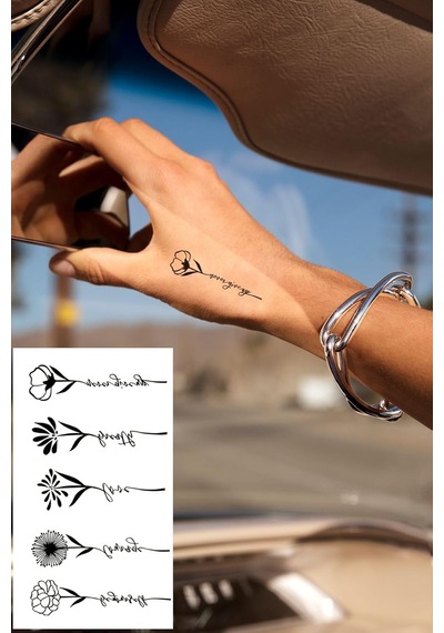 Bearpear Minimalistik Dövme, Çiçek Dövmesi, Yazılı Dövme, Kadın Geçici Dövme, Tattoo