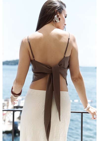Mai Collection Mai Studios Co. Alytih Üçgen Detay Soft Kahve Crop Kahve