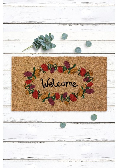 Çerçeve Çiçek Welcome Yazılı Koko Kapı Önü Paspası Tek Renk