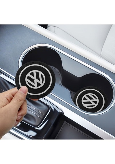 Silikon Bardaklık Altlığı 2 Li Set Araç Içi Bardak Altlığı Aksesuar Vw Logolu 72mm Siyah