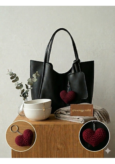 Kalp Çanta Süsü/ Anahtarlık Bordo
