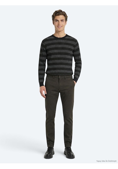 Kip Haki Dokuma Regular Fit Casual Pamuk Karışımlı Pantolon Haki -