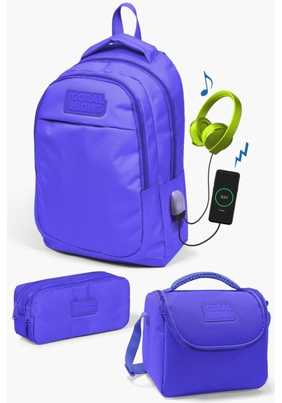 Coral High Kids Lavanta Usb'li 3 Lü Okul Çanta Seti Set0124315