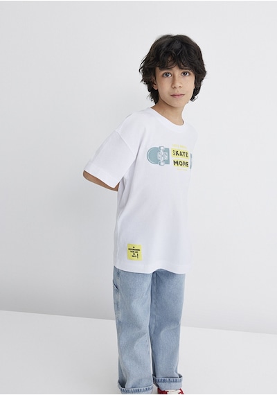 Mavi - Lets Roll Baskılı Beyaz Tişört 6610276-620 Beyaz
