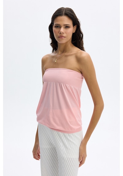 SubTone Üstü Ribli Altı Balon Formlu Seamless Straplez Üst Pastel Pembe