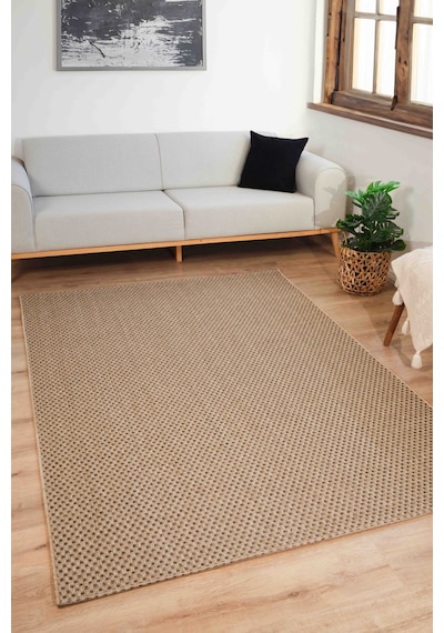 Sisaluna 4442 Bej Jüt Tabanlı Modern Dokuma Kilim Sisal Hasır Halı Bej
