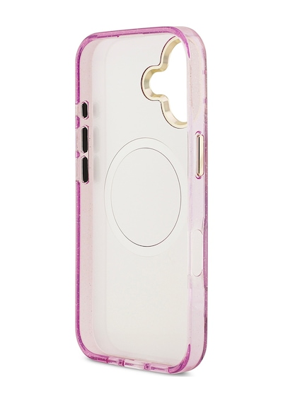Apple Uyumlu iPhone 17 Kılıf Guess Lisanslı M-safeli Simli Çiçek Desenli Metal Kamera Çerçeveli Üçgen Logolu Mor Mor