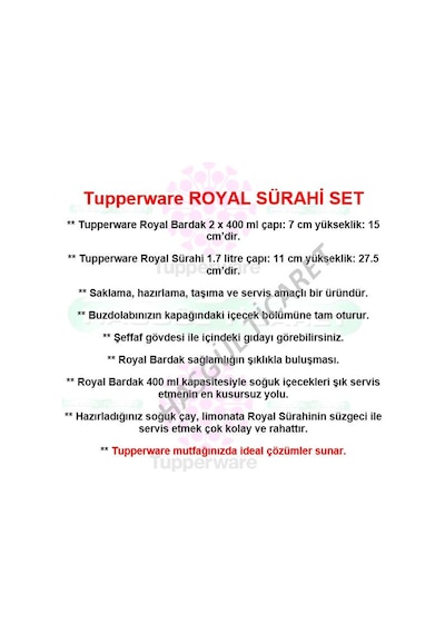 Tupperware Royal Sürahi Bardak Set ( Sürahi 1.7 Lt-2xbardak ) Hsg