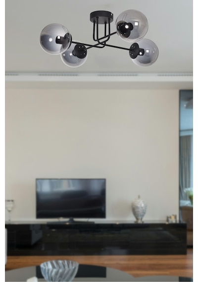 Safir Modern Tasarım Salon Yatak Odası Mutfak Siyah Renk Füme Camlı 4 Lü Avize Siyah Füme Siyah Füme