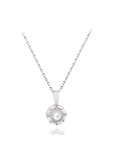 Brezza Lusso Jewelry 925 Ayar Gümüş Işıltılı Baget Taşlı İnci Kadın Gümüş Kolye 45 CM 45 CM
