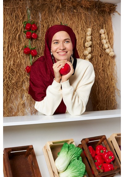 Mirsoy Scarf Ritmik Desen Pamuk Jakar Şal Bordo
