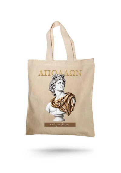 Lunora Collection Apollo Made For The Sun Baskılı Gabardin Bez Çanta. Açık Krem