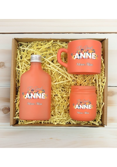 Bk Gift Kişiye Özel İsimli Dtf Anne Temalı Somon Kahve Fincanı & Kolonya & Mum Hediye Seti-2, Anneye Hediye, Anneler Günü Hediyesi Kobitmeyencom30982