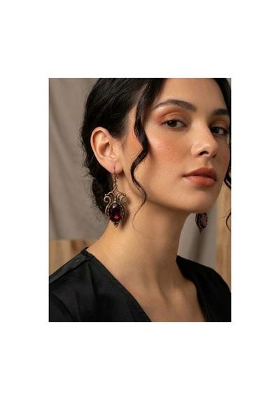 Bronz Kristal Taşlı Vintage Kadın Küpe Bordo - 931107488 Bordo