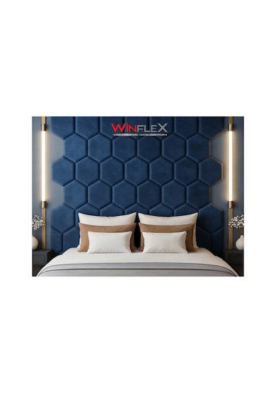 Winflex 40x50cm Altıgen Kumaş Kaplı Akustik Panel 1 Adet Mavi