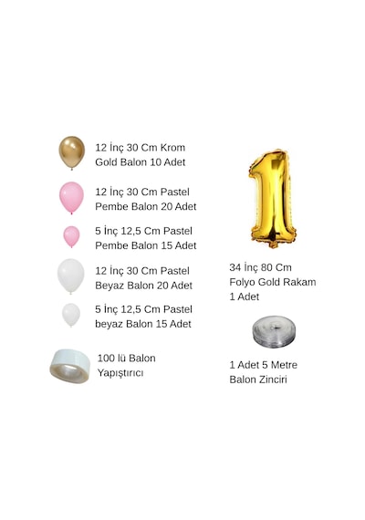 0 Yaş Krom Gold Pastel Pembe Ve Beyaz Balon Seti Gold Rakamlı Doğum Günü Balonu Şık Parti Süsleme Çok Renkli