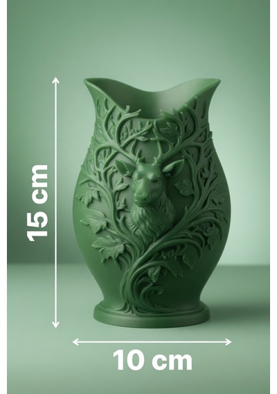 3d Baskılı Geyik Desenli Dekoratif Vazo 15 Cm Yeşil