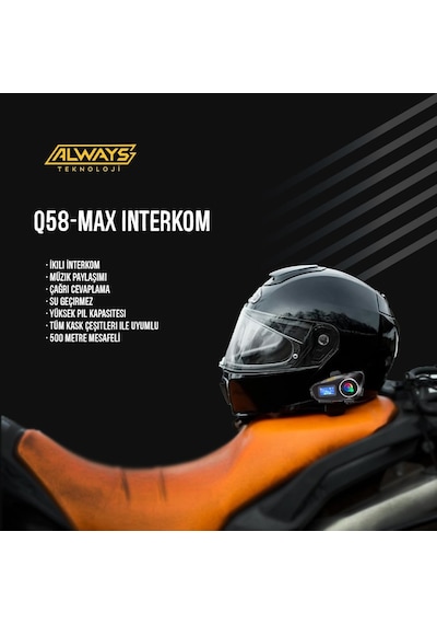 2 Adet Q58 Max 500m Telsiz Mesafeli Motosiklet Kaskı İnterkom Çift Sürücü İletişimi Mp3 Fm Rady Standart