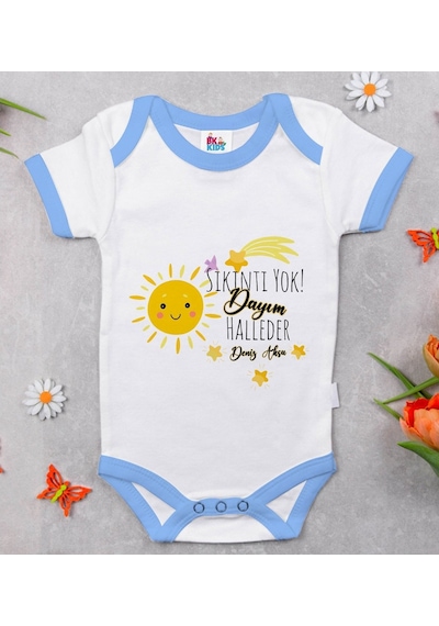 Bitmeyenkartus Bk Kids Kişiye Özel Mavi Bebek Body Zıbın - Model 58 Çok Renkli