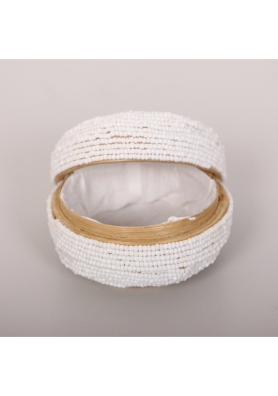Bali Boncuklu Bambu Saklama Kutusu 16x10 Cm Beyaz