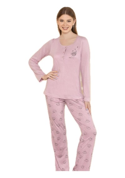 Alperi 790-06 Kadın Yuvarlak Yaka Uzun Kol Pijama Takım PEMBE