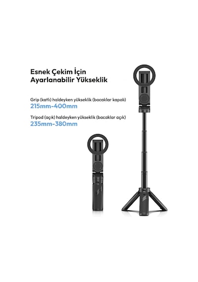 Ulanzi Jj03s Manyetik Telefon Tripodu 360 Selfie Çubuğu Bluetooth Kumandalı Siyah - T090a